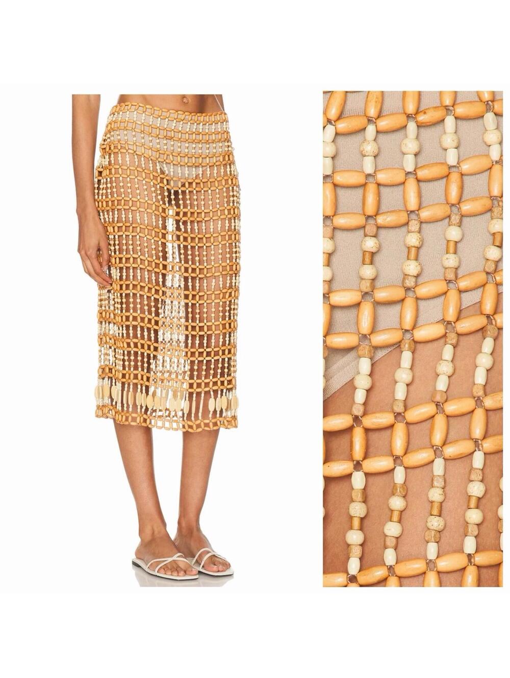 NWT Staud Abaco Wooden Beaded Designer Runway Skirt Swim Cover 4/Small